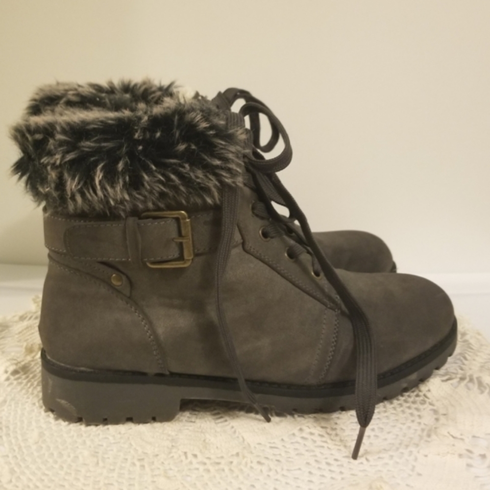Apres Faux Suede Combat Boot Size 9
